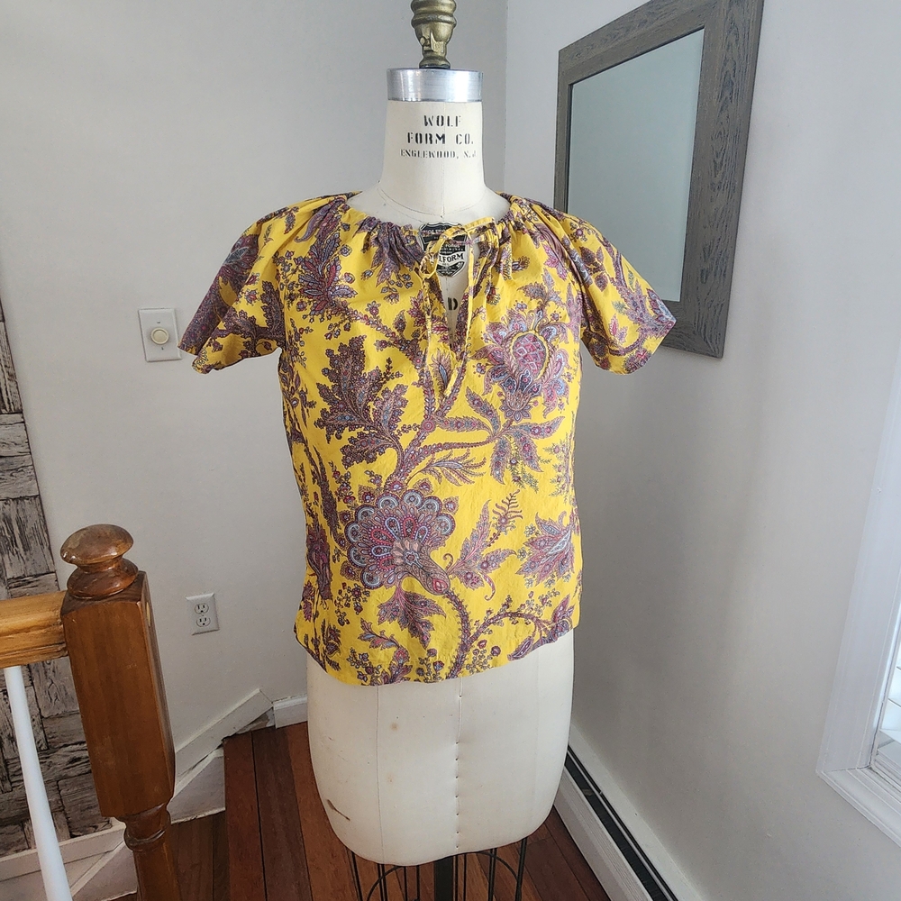 J. CREW Yellow and Purple Floral Blouse